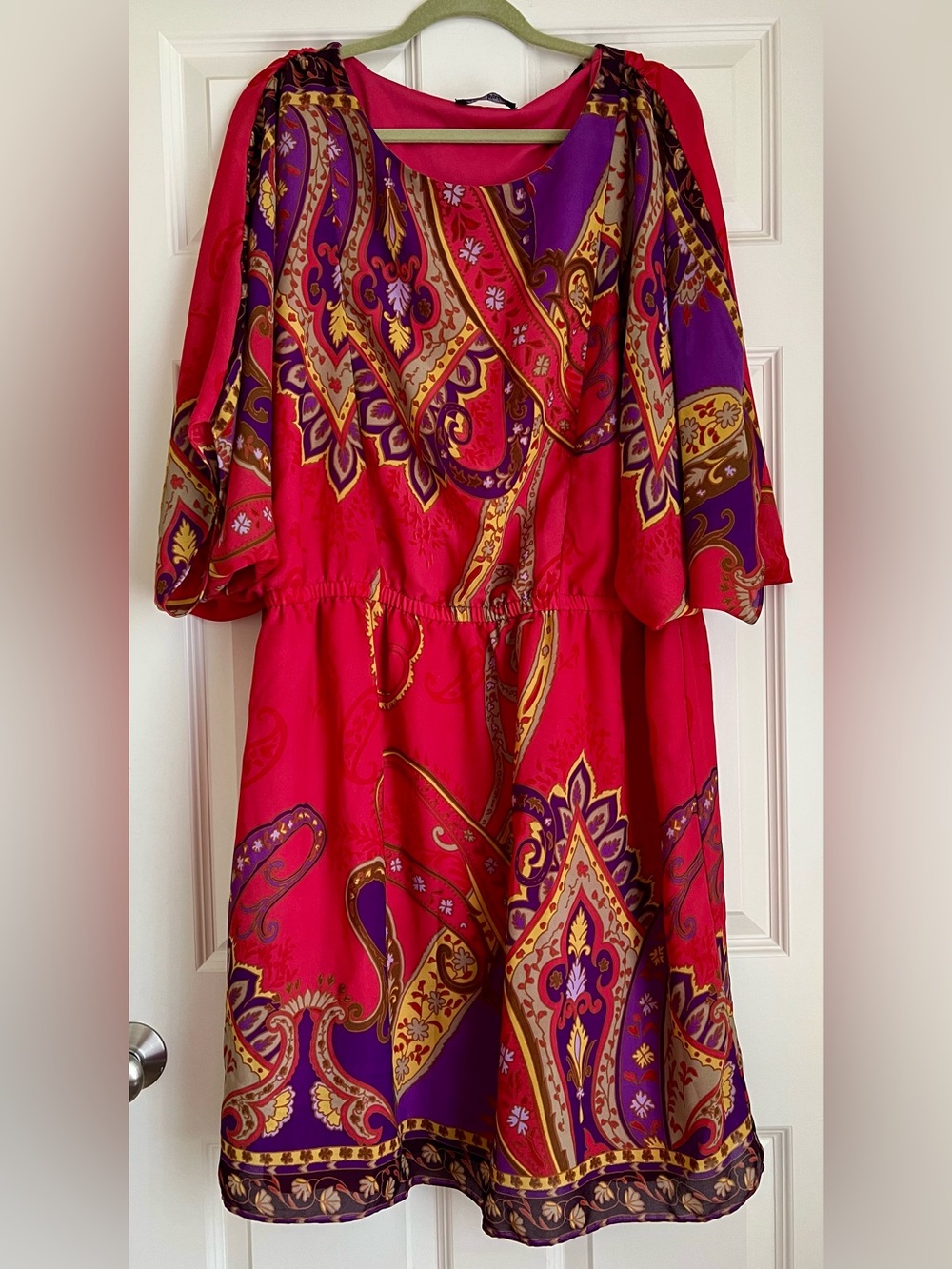 Madison Paige II Vibrant Pink & Purple Paisley Midi Dress w/lining Size 3X